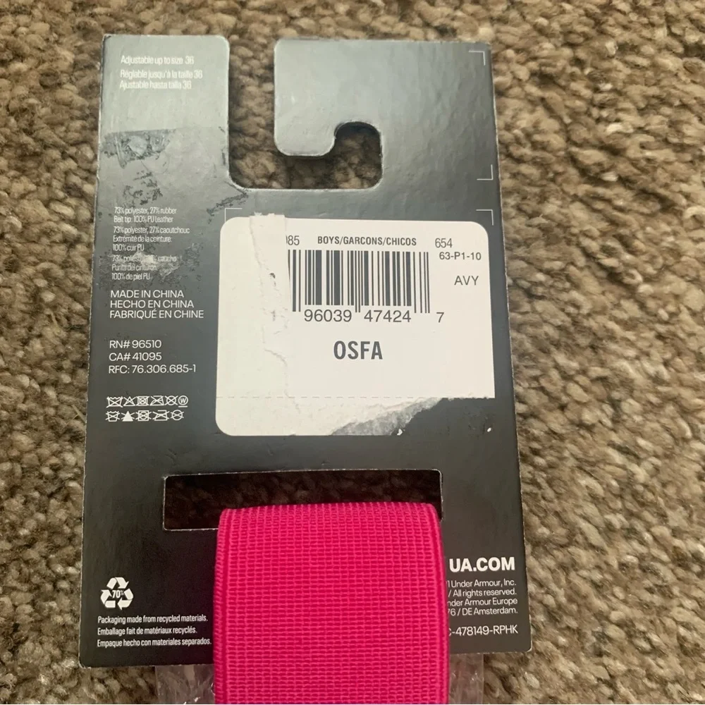 NWT Youth Under Armour Pink Softball Baseball Belt